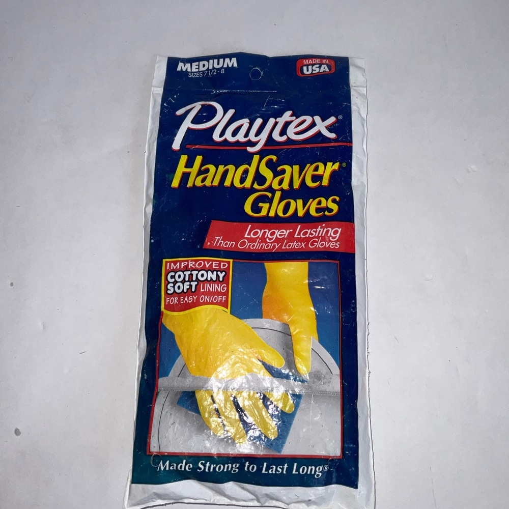 Playtex HandSaver Gloves Yellow Reusable 1975-1997 Cleaning USA Size Med Vintage